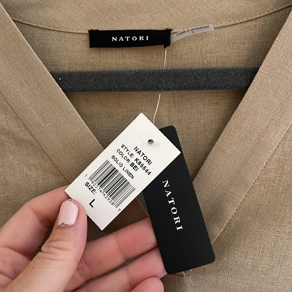 Natori linen blend embroidered tunic large - Picture 2 of 6